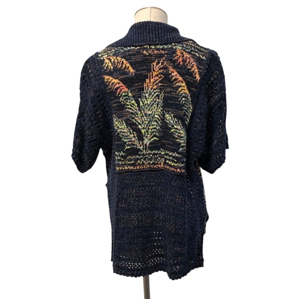 Pilcro Cardigan Womens XS/S Navy Blue Botanical Open Knit Short Sleeve Button